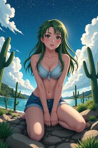 anime style masterpiece,best quality , Grungey myrtle hair, summer