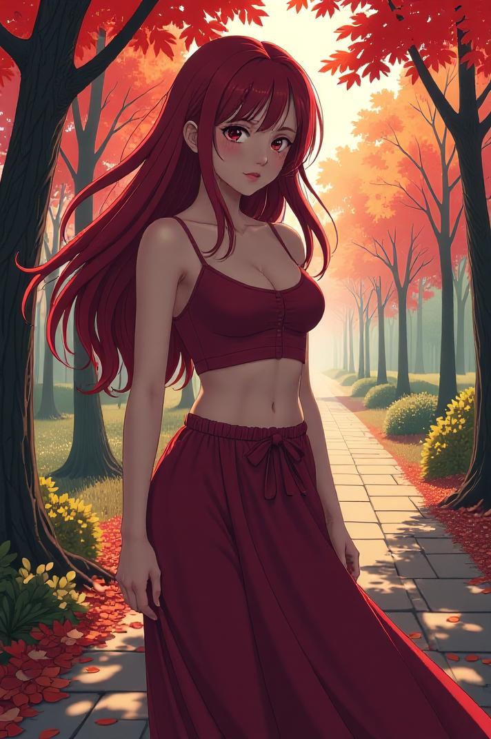 anime style masterpiece,best quality , Lob sangria hair, autumn