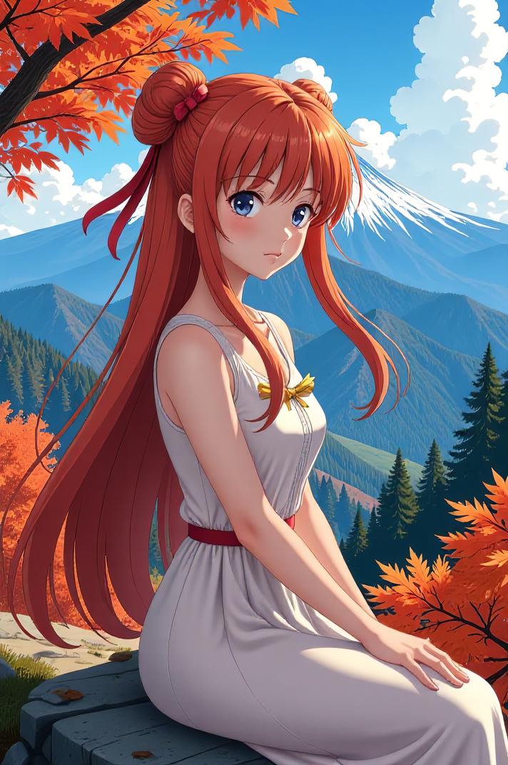 anime style masterpiece,best quality , Long papaya whip hair, autumn