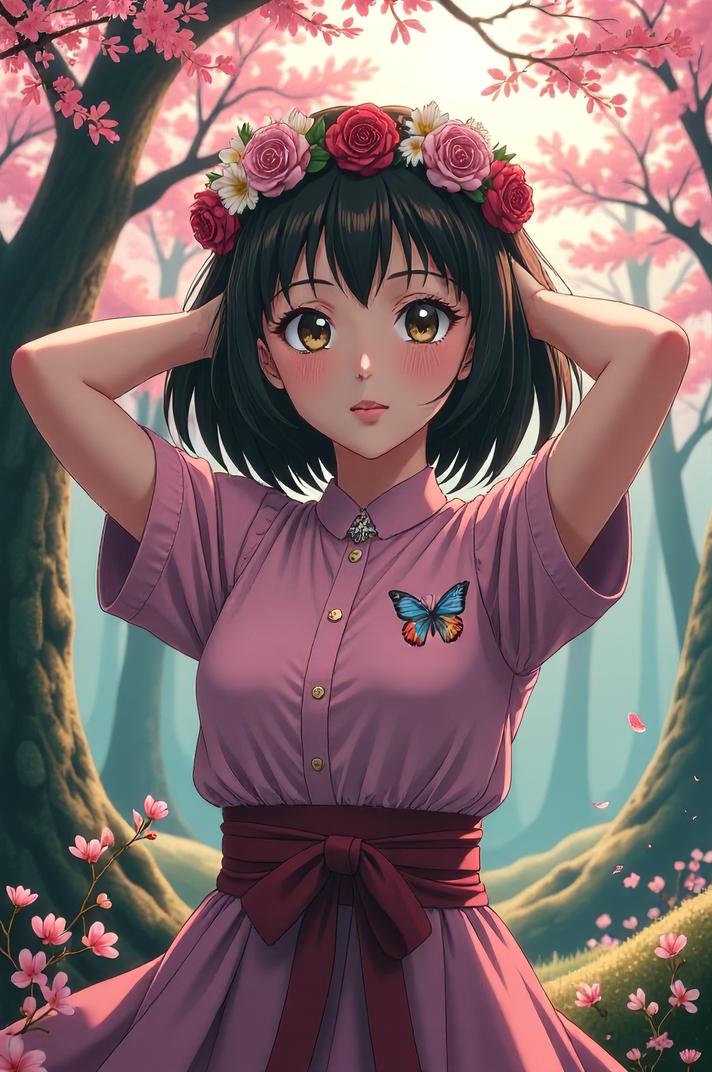anime style masterpiece,best quality , Bob gamboge hair, spring