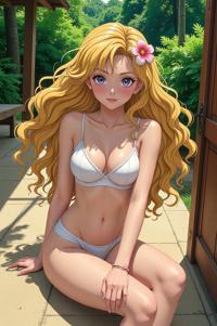 anime style masterpiece,best quality , Over Eye Curly lemon hair, summer