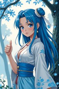 anime style masterpiece,best quality , Over Eye royal blue hair, spring