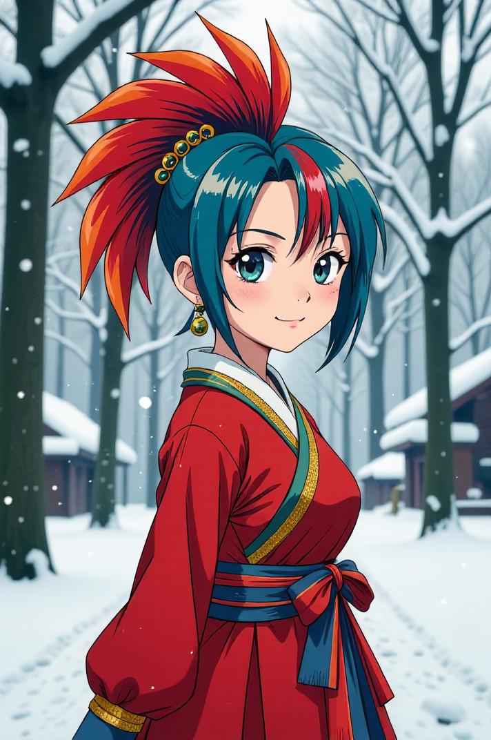 anime style masterpiece,best quality , Mohawk Fan buff hair, winter