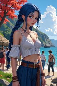 anime style masterpiece,best quality , Braids blue violet hair, autumn