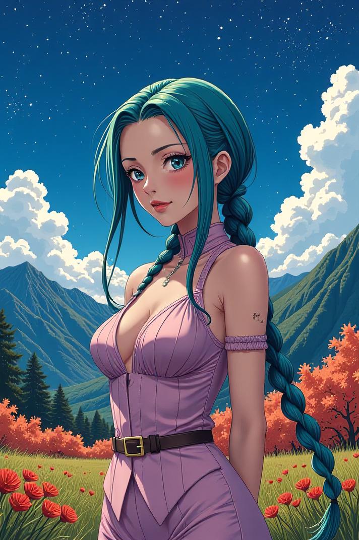 anime style masterpiece,best quality , Long Braids heliotrope hair, spring