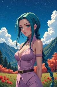 anime style masterpiece,best quality , Long Braids heliotrope hair, spring