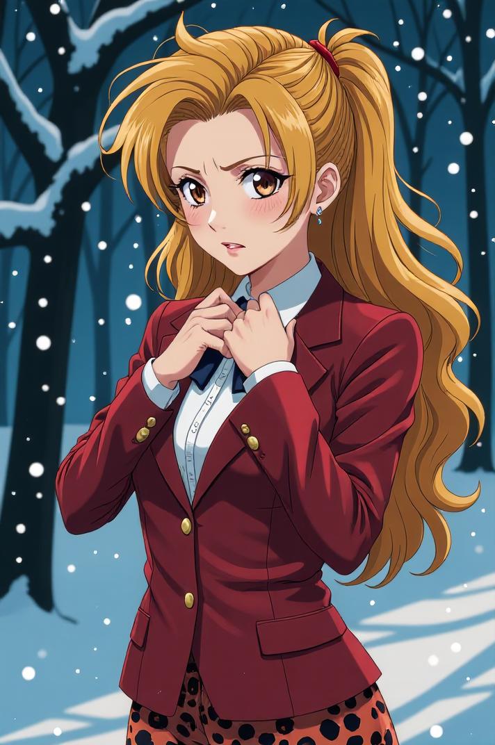 anime style masterpiece,best quality , Buffont amaranth hair, winter