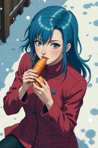 anime style masterpiece,best quality , Left Parting blue hair, winter