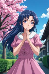 anime style masterpiece,best quality , Left Parting blue violet hair, spring