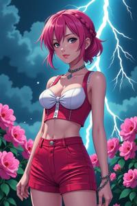 anime style masterpiece,best quality , Right Parting cerise hair, spring