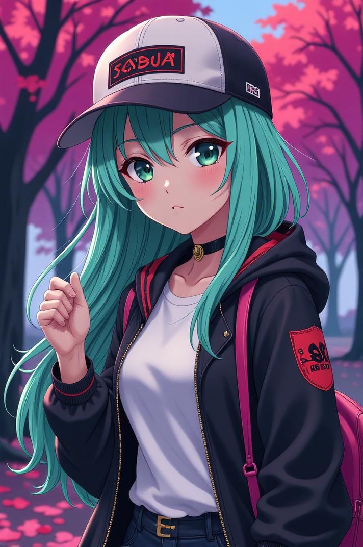 anime style masterpiece,best quality , Long Center Parting mint green hair, autumn