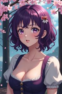anime style masterpiece,best quality , Over Eye Curly violet hair, spring