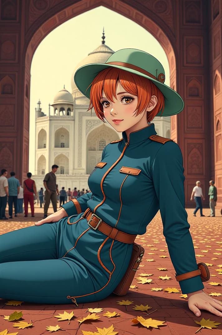 anime style masterpiece,best quality , Crew Cut carrot orange hair, autumn