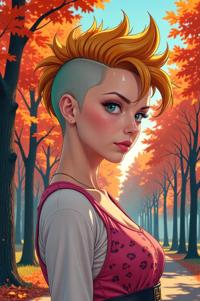 anime style masterpiece,best quality , Mohawk Short mustard hair, autumn