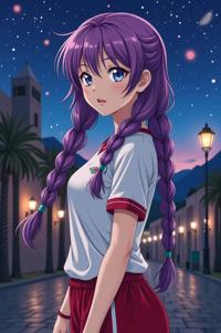 anime style masterpiece,best quality , Long Braids violet hair, autumn