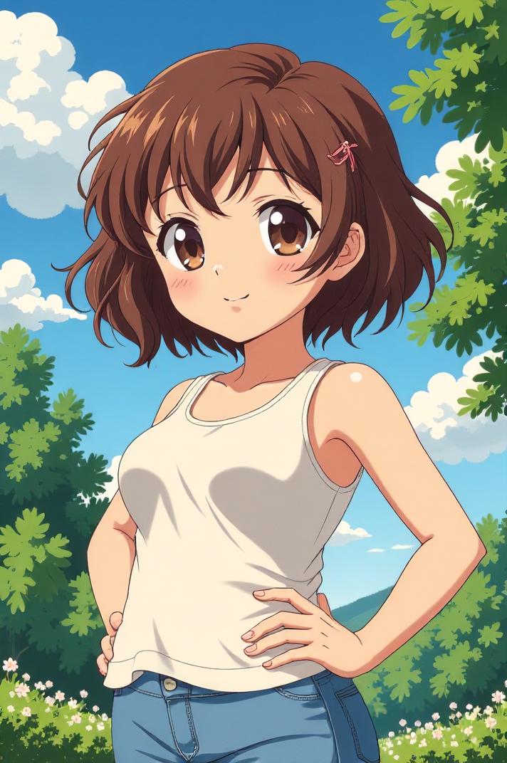 anime style masterpiece,best quality , Over Eye Curly myrtle hair, summer