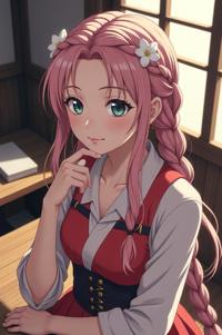 anime style masterpiece,best quality , Long Braids magnolia hair, summer