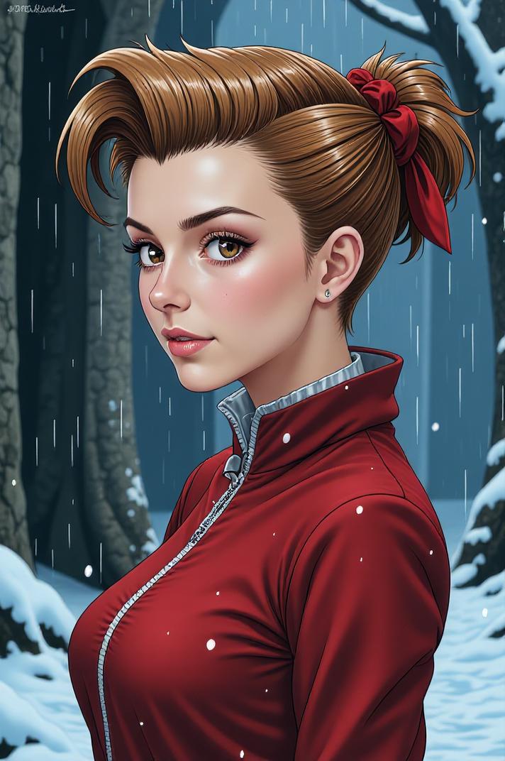 anime style masterpiece,best quality , Mohawk Flat bronze hair, winter