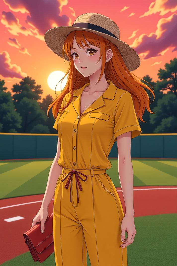 anime style masterpiece,best quality , Pulled Back saffron hair, summer