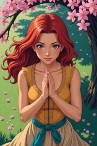 anime style masterpiece,best quality , Rachel vermilion hair, spring