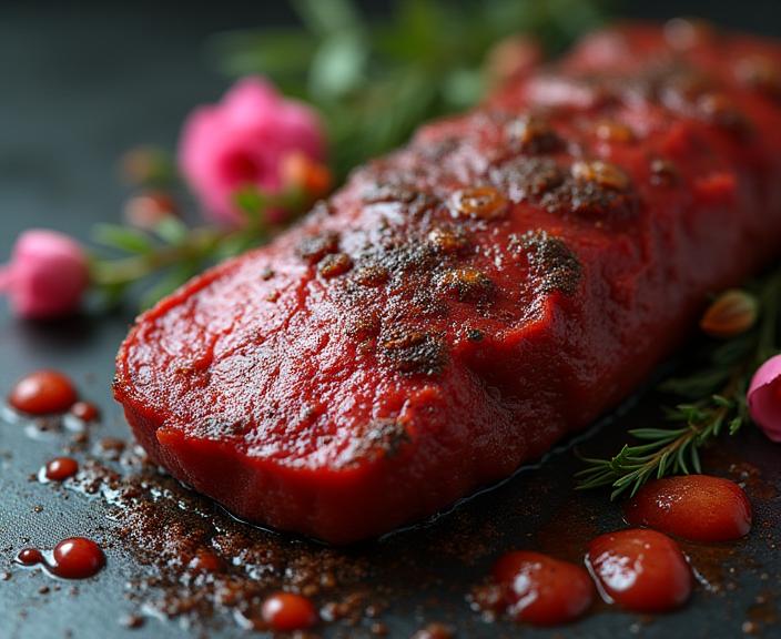 photograph, concept art, medium close up shot of a Arcane Belarusian well done meat , the well done meat is very Honorable and Oppressive