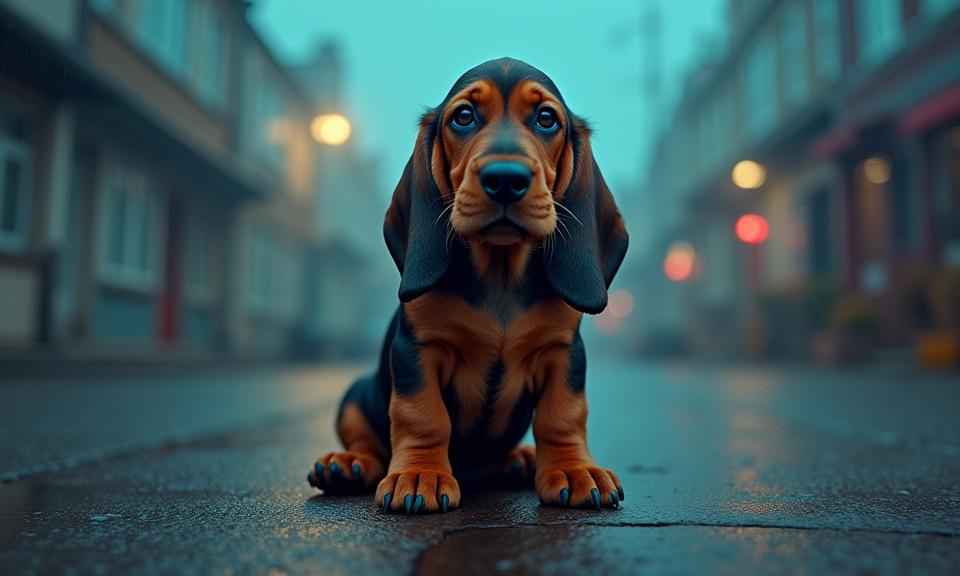 designed by Ando Fuchs , photograph, DayGlo theme , medium shot of a Basset Hound Puppy