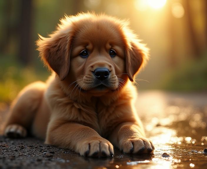 photograph, behance, wide shot of a Mysterious Artistic hybrid Newfoundland Puppy , Beehive background