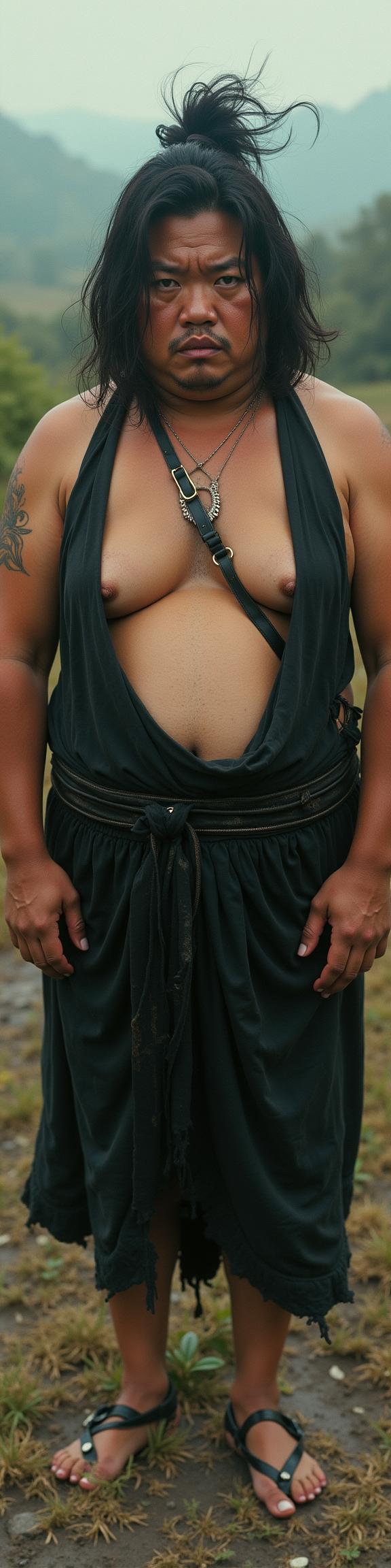 art by Joel Sternfeld and Jamie Hawkesworth and Pieter Hugo , photograph, concept art, wide angle of a morbidly obese Tang Dynasty Susanoo Naruto style ninja