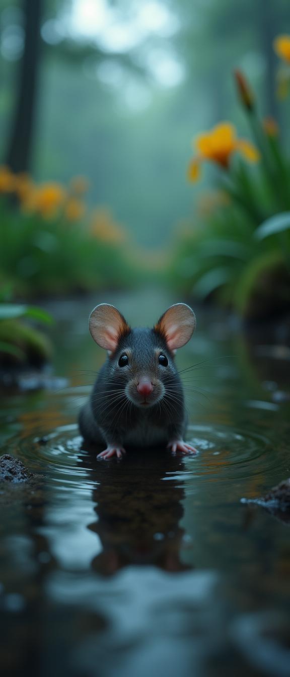 photograph, surreal, shoulder level shot of a Organic Level Mouse , centered Primary Colors background