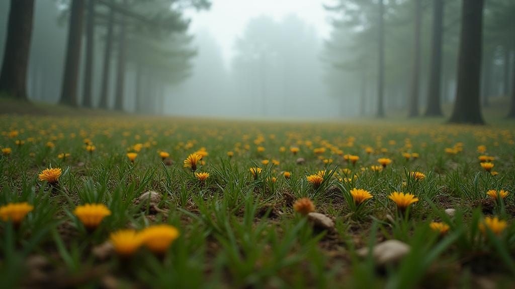 art by Mandy Disher and Taylor Wessing , photograph, majestic, low angle shot of a S Pop Dutch Pine needle carpet
