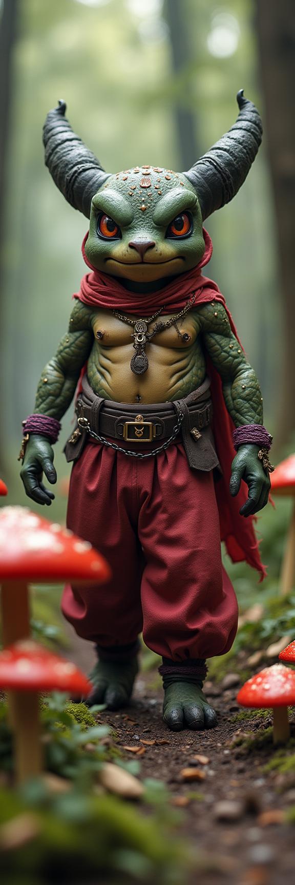 stylized by Isaac Cordal and Jacques Henri Lartigue , photograph, behance, shoulder level shot of a Grunge Art Intricate heavyset traditional Macedonian Scaly Pok mon Patron Saint of Pandemonium