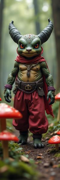 stylized by Isaac Cordal and Jacques Henri Lartigue , photograph, behance, shoulder level shot of a Grunge Art Intricate heavyset traditional Macedonian Scaly Pok mon Patron Saint of Pandemonium