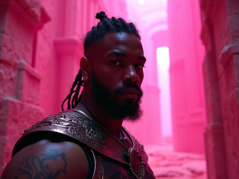 photograph, Rule of Thirds, selfie of a Blessed Psychotic muscular Jamaican Male Paladin , the Paladin has High and tight hair