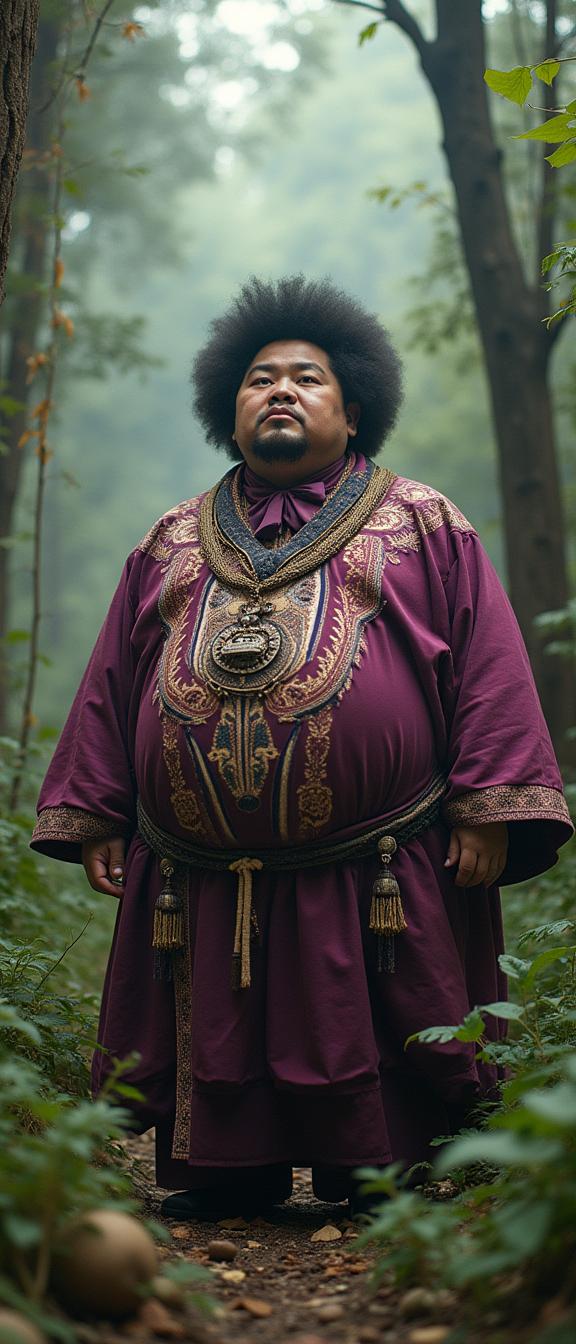 designed by Janek Sedlar , photograph, glamourous, Dutch angle shot of a World renowned Candid overweight Empire Jin Kazama