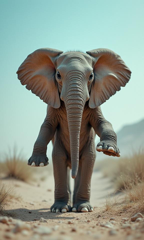 photograph, rear angle of a Amig Style Hostile anthropomorphic Elephant Hawk Moth , Pocketed Bahrain in background, desolate field and space