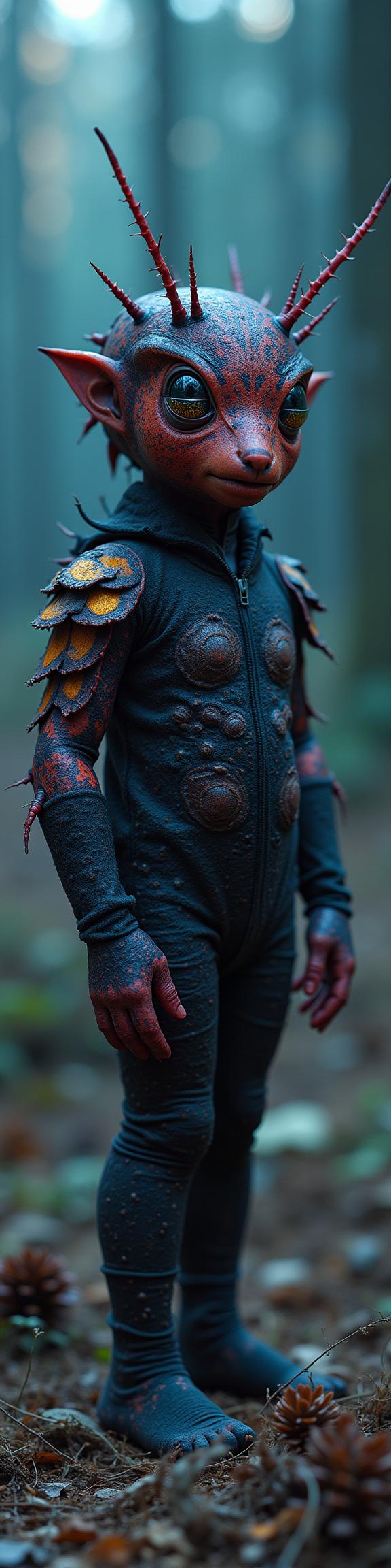 photograph, Dada Art, hyper detailed, body shot of a Cybergoth Fashion Wanderlust baby Spittlebug