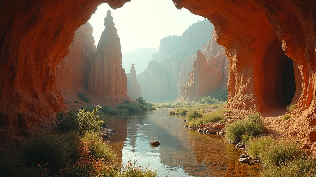 photograph, surreal, insane details, landscape of a Shabby Chic Pretty Bryce Canyon National Park from inside of a Ancient ruins