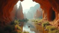 photograph, surreal, insane details, landscape of a Shabby Chic Pretty Bryce Canyon National Park from inside of a Ancient ruins