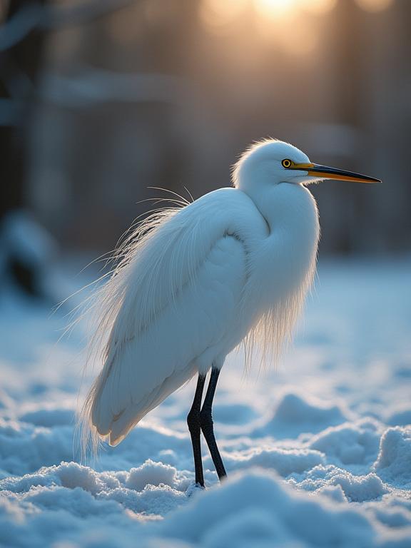 photograph, insane details, long shot of a Great Egret , it is very Bloomcore and Hostile