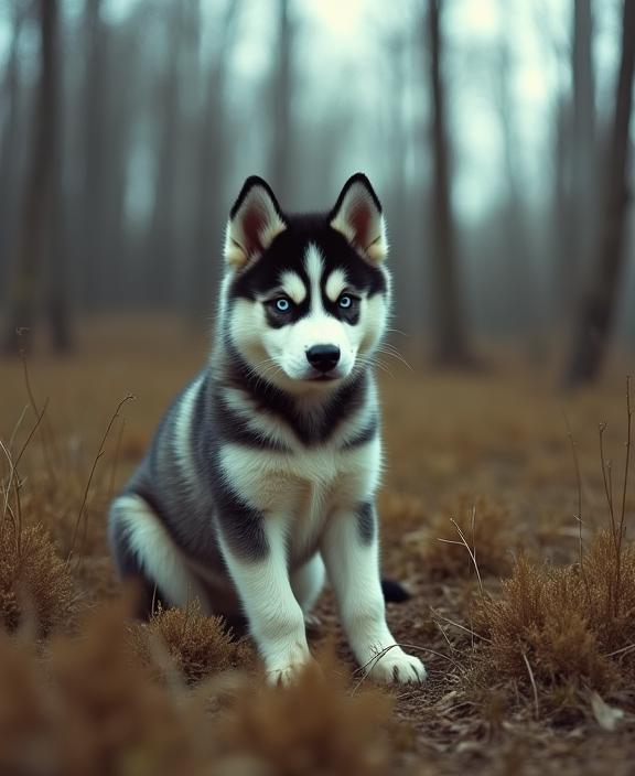 stylized by Chris Friel and Jack Spencer and Bert Stern and Clifford Coffin , photograph, behance, Fashion shot of a Familiar Dried Siberian Husky Puppy