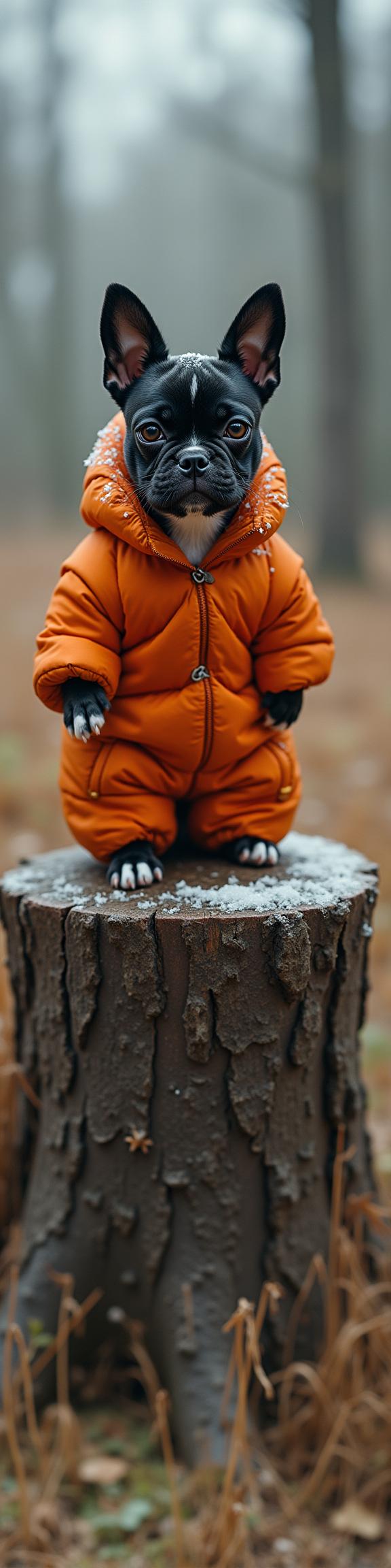 photograph, best quality, fluorescent orange theme , shot from side of a dressed in a very Eclectic deep orange Lovecraftian Ice Capri pants