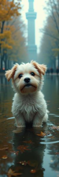 stylized by Peter Kemp and Andreas Franke , photograph, surreal, selfie shot angle of a Minecraftcore Caring Maltese Puppy