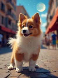 photograph, Energetic, elegant, side view shot of a Battle Dystopian Shetland Sheepdog Puppy with Gradient details