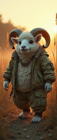 designed by Janice Sung and Martin Stranka , photograph, Golden ratio, hip level shot of a Welcoming Futuristic obese Gamer Eskimo Dionysus Sheep hybrid