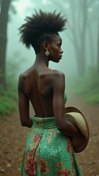 designed by Malick Sidib , photograph, intricate details, rear angle of a Messy Mosaic Like busty petite Malian Student Mirna