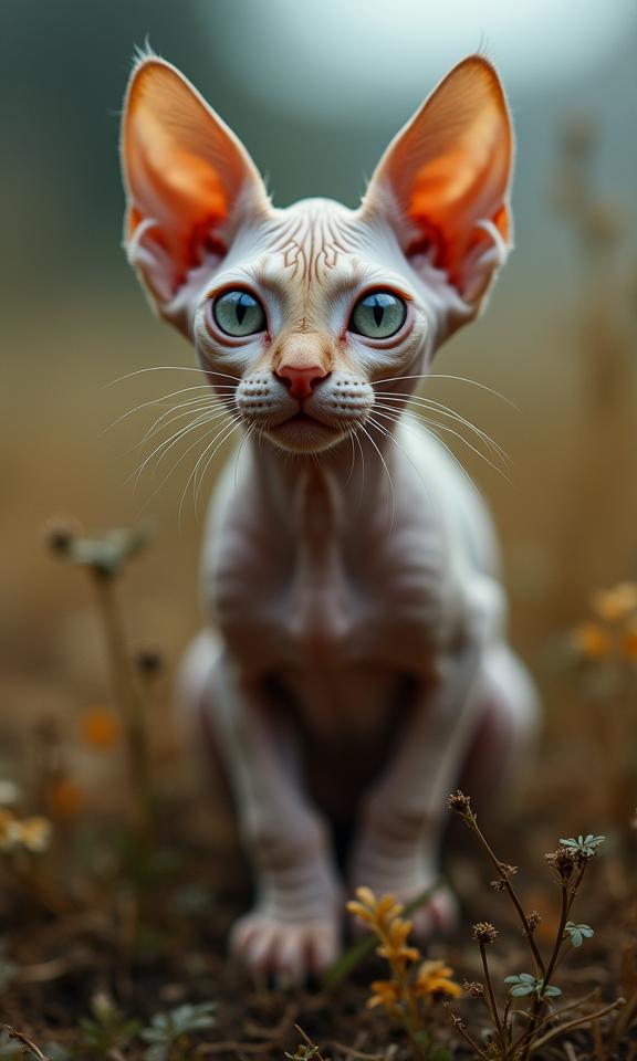 photograph, highly detailed, Instagram, birds eye view shot of a Sphynx Kitten