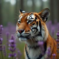 stylized by Alex Prager and Guy Aroch and Kevin McNeal and George Digalakis , photograph, tiger print theme , cinematic shot of a Stunning Respected The Sound of the Woods
