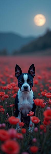 stylized by Stephen Shore and Lena Alexander and Victor Enrich , photograph, majestic, top down view of a Boston Terrier Puppy of Ambition