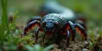 photograph, stylized, Fashion shot of a Flashy Young Centipede of Terror , Feathery garden in background