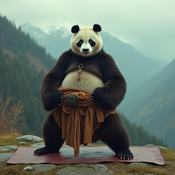 art by Stanley Kubrick and Wolfgang Suschitzky and Spencer Tunick and Bella Kotak , photograph, cinematic, over the shoulder shot of an obese Islamic Male Pandaren